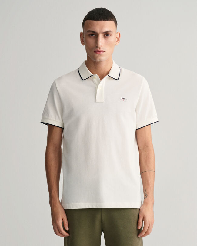 Piqu&eacute; poloshirt met omkaderd randje