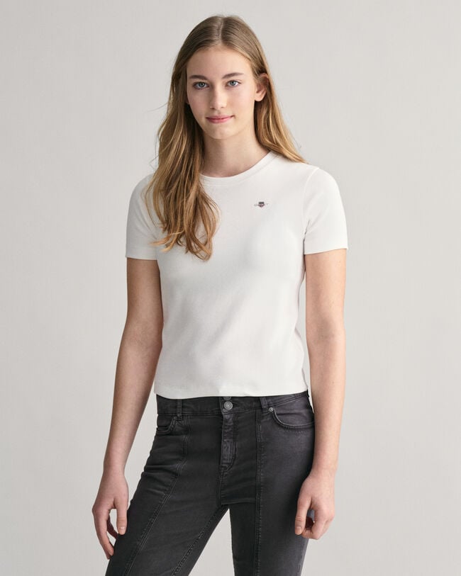Teen Girls Shield T-shirt met rib