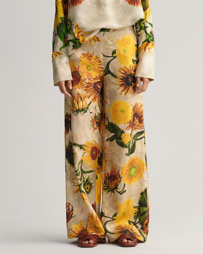 Sunflower-print broek met wijde pijpen van zijde