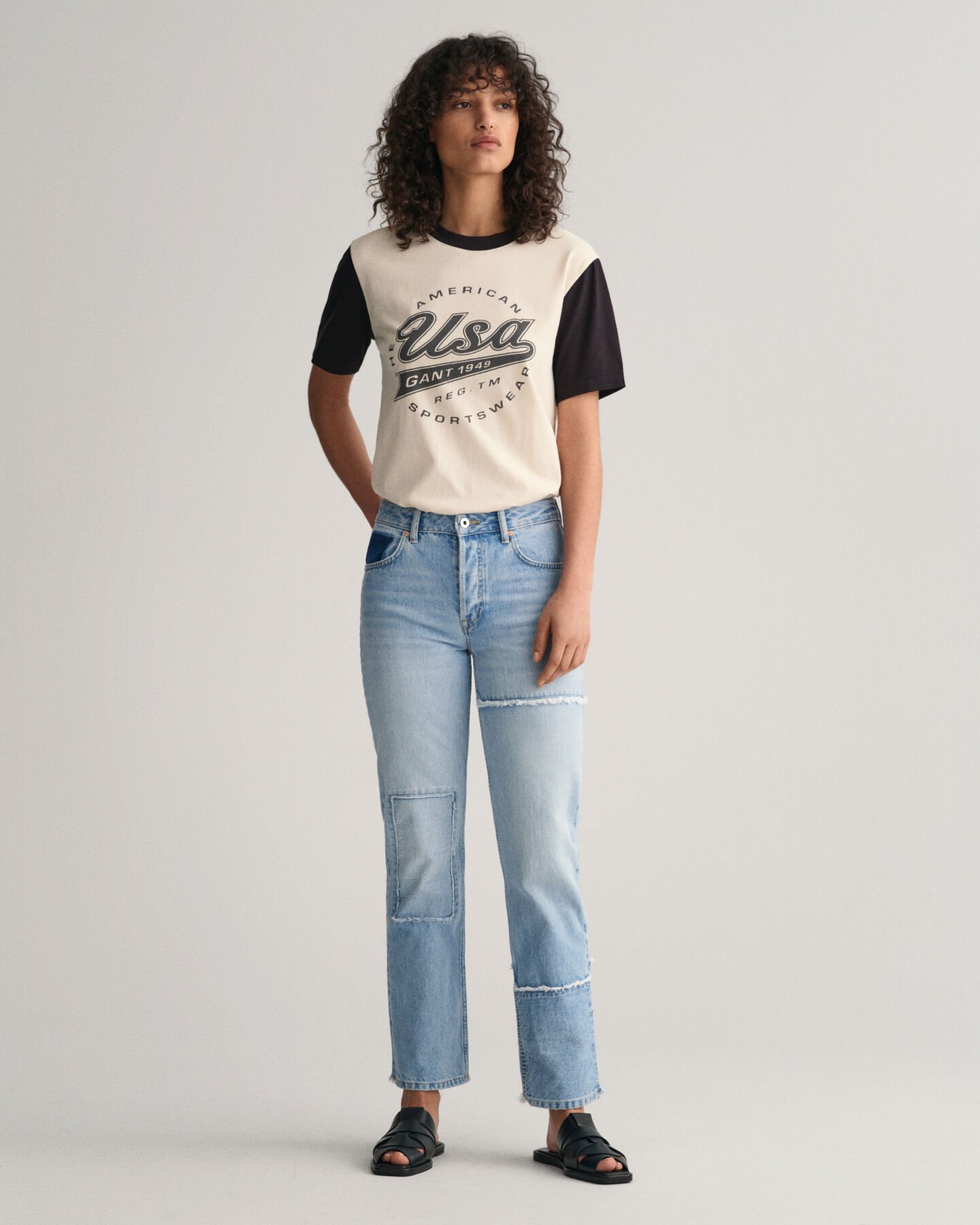 Straight Leg Patchwork jeans met hoge taille