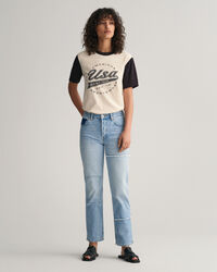 Straight Leg Patchwork jeans met hoge taille