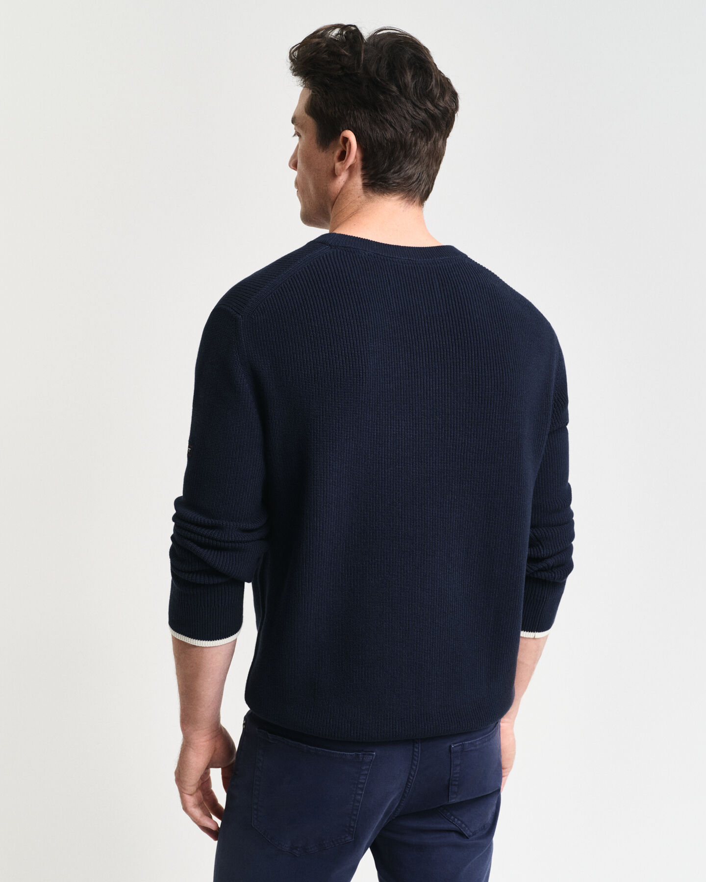 Geribde katoenen trui met ronde hals