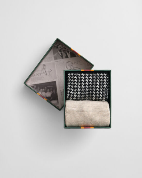 Cadeauset van twee paar sokken met pied-de-poulepatroon