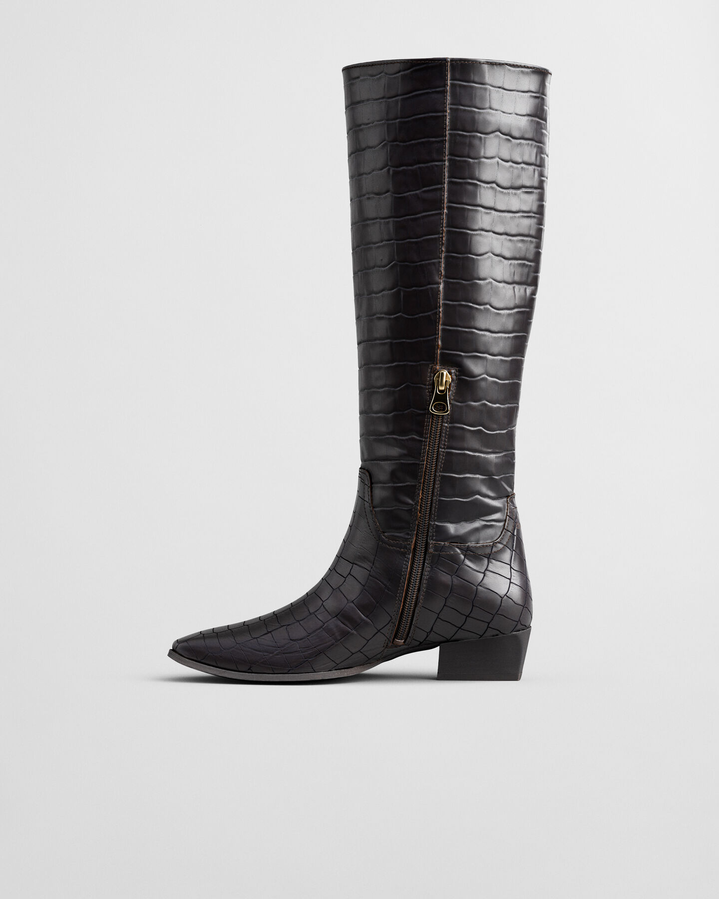 Bassotte Croc-Effect Leather Knee-High Boots