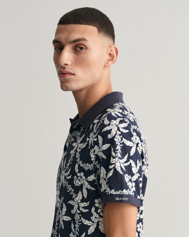 Palm Lei Print piqué poloshirt