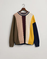 Kabeltrui met ronde hals en patches