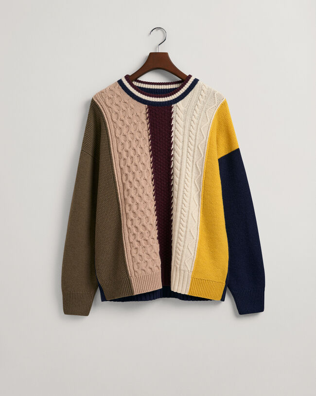 Kabeltrui met ronde hals en patches