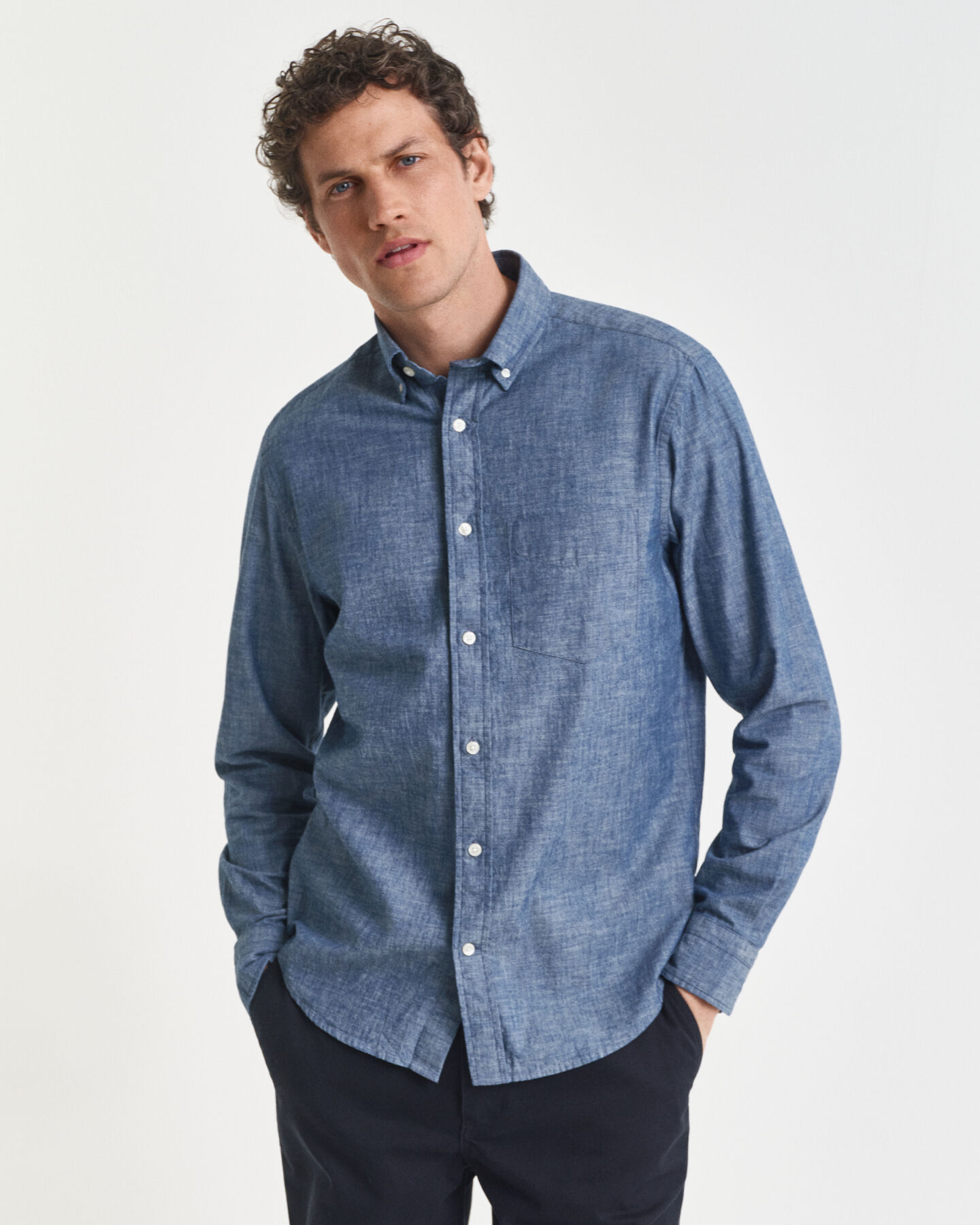 Regular Fit indigo chambray overhemd