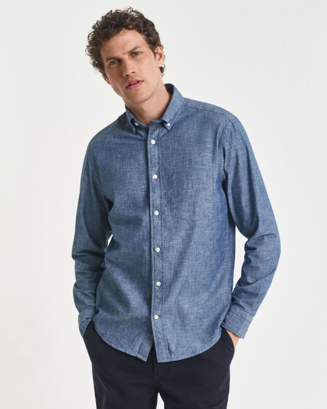 Regular Fit indigo chambray overhemd