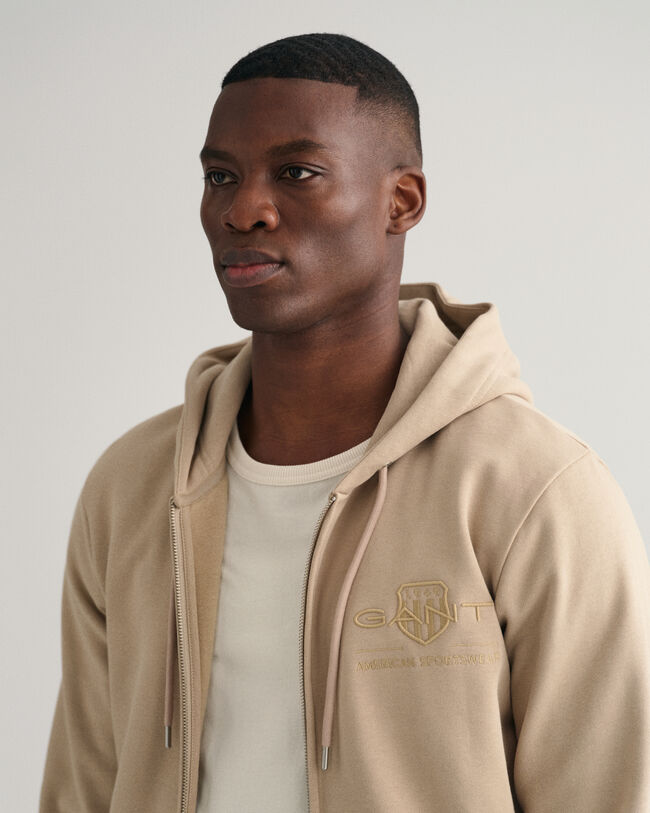 Tonal Shield hoodie met ritssluiting
