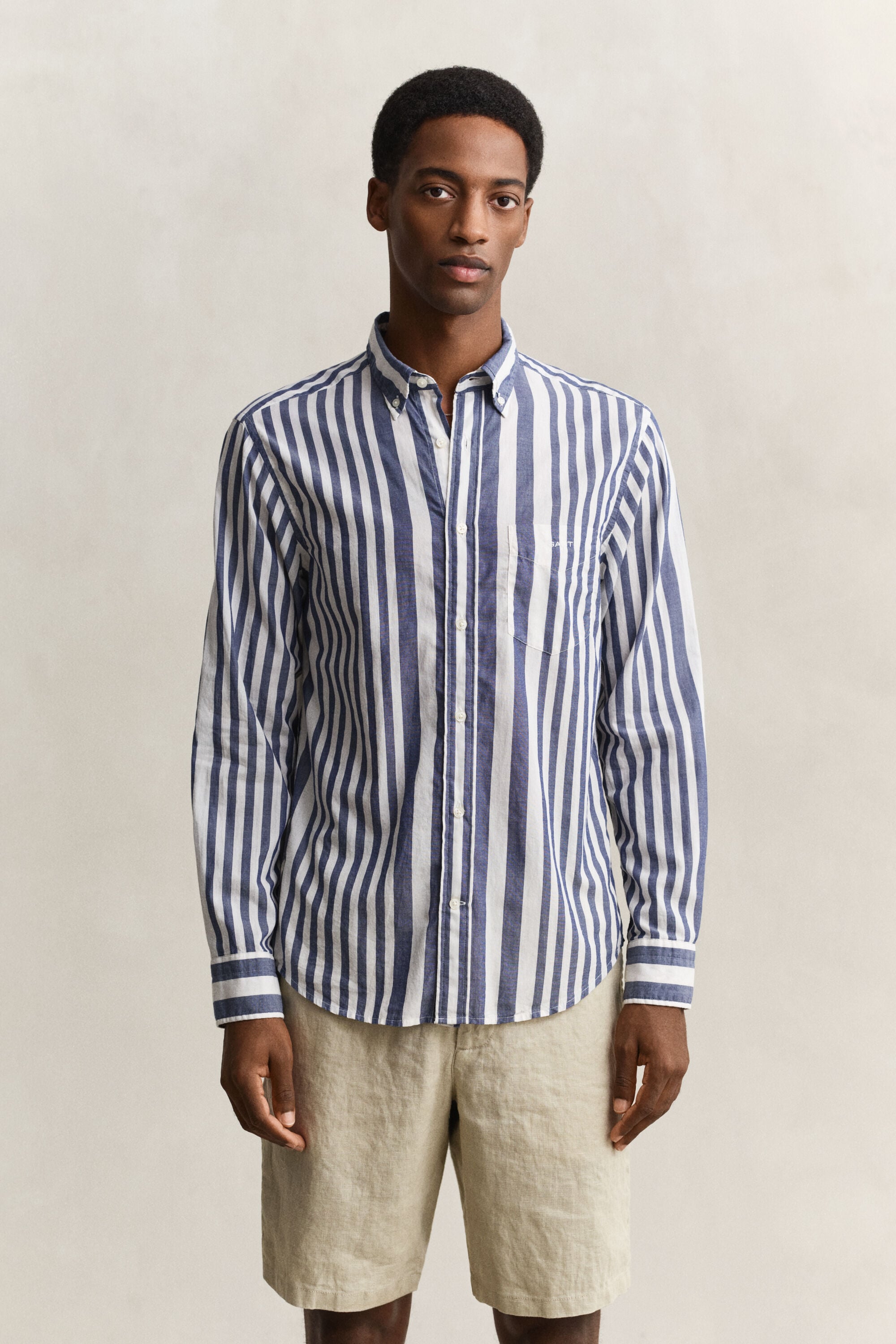 Gestreept overoverhemd van katoenen voile