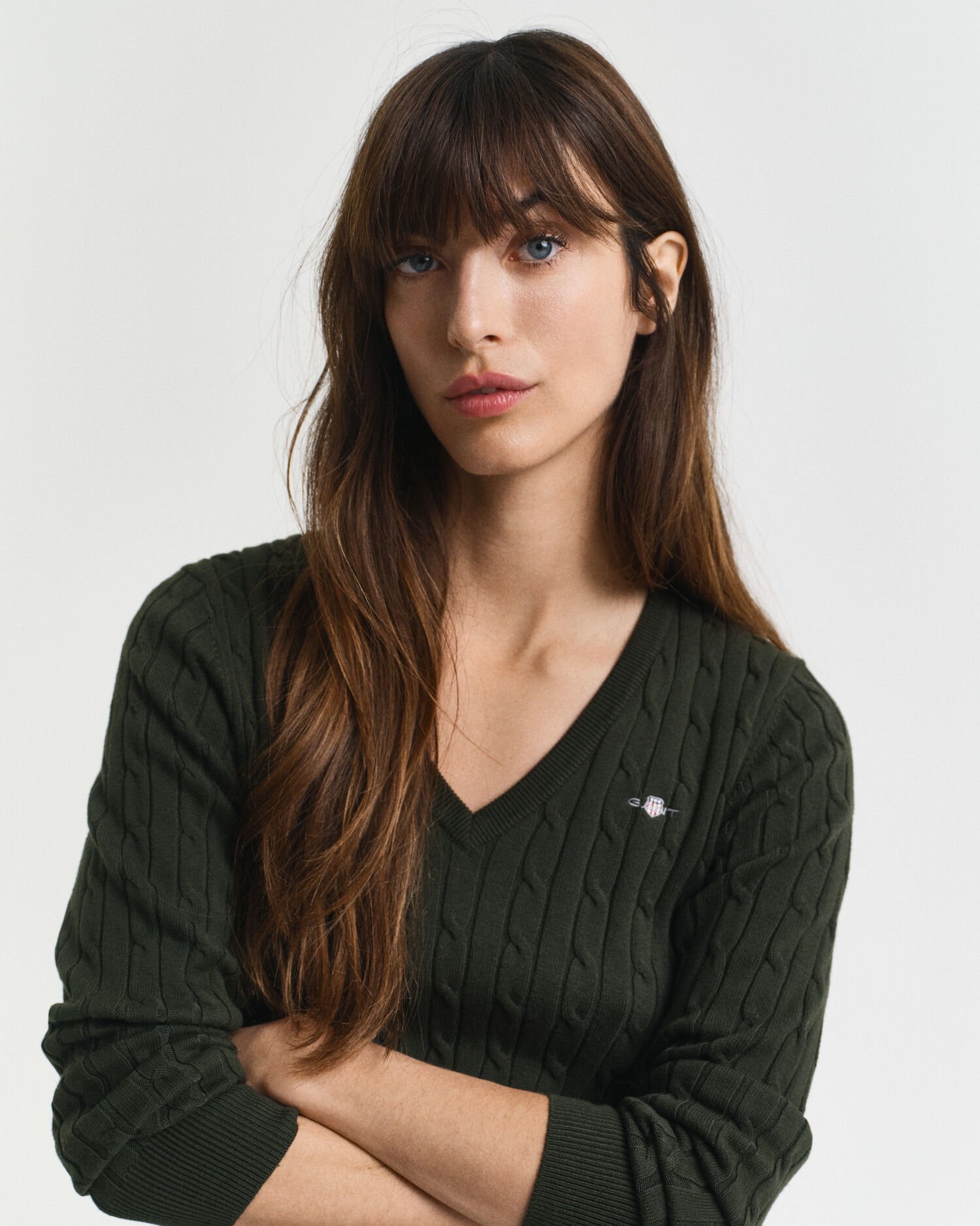 Kabelgebreide trui met V-hals