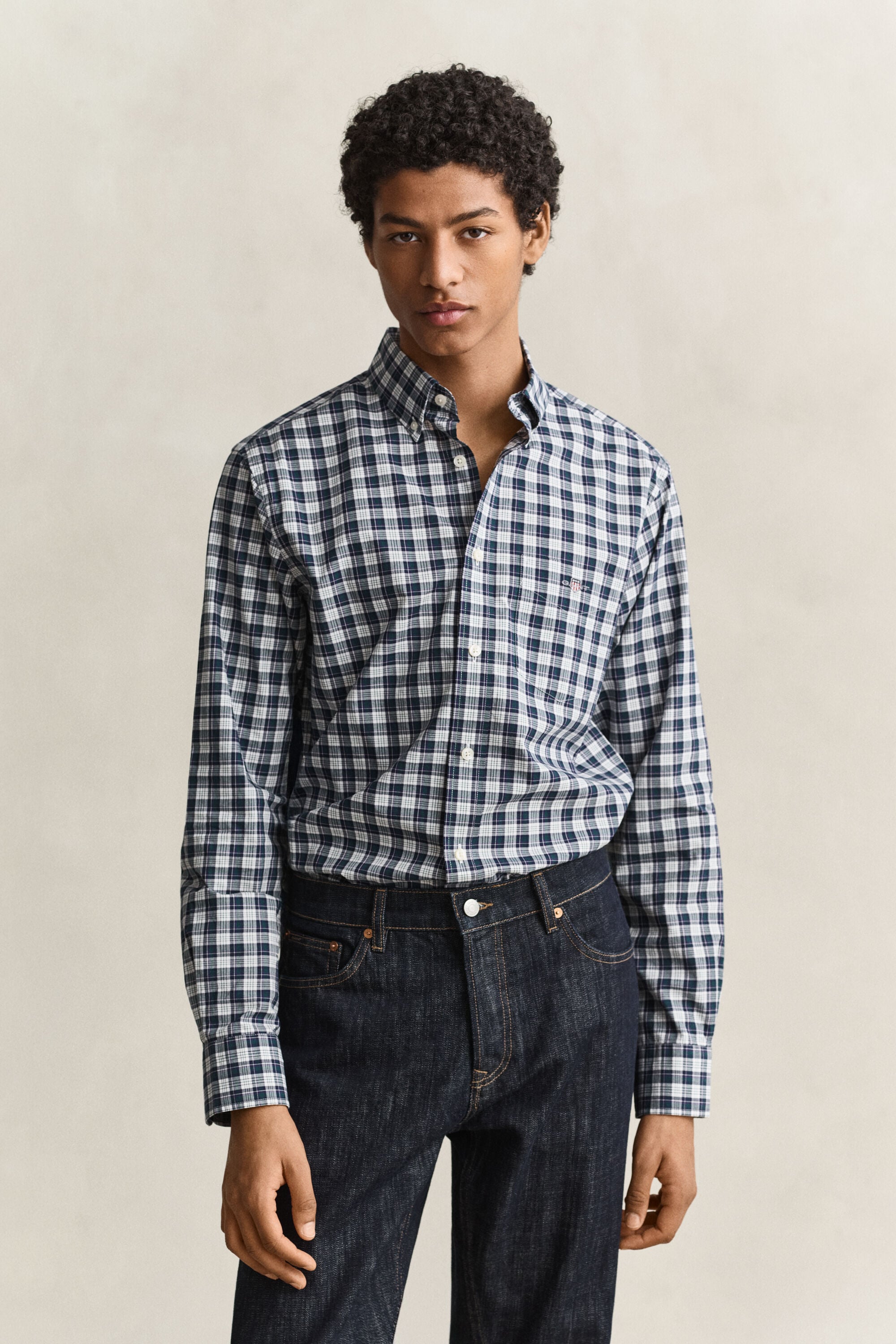 Geruit poplin overhemd