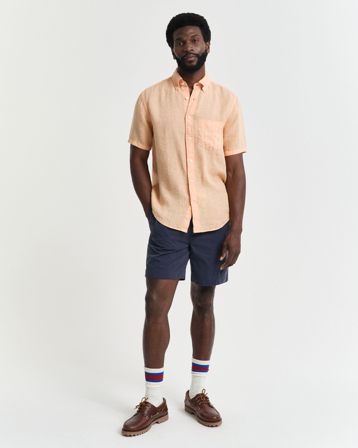 Regular Fit speciaal geverfd linnen overhemd met korte mouwen