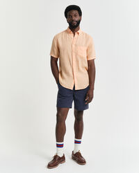 Regular Fit speciaal geverfd linnen overhemd met korte mouwen