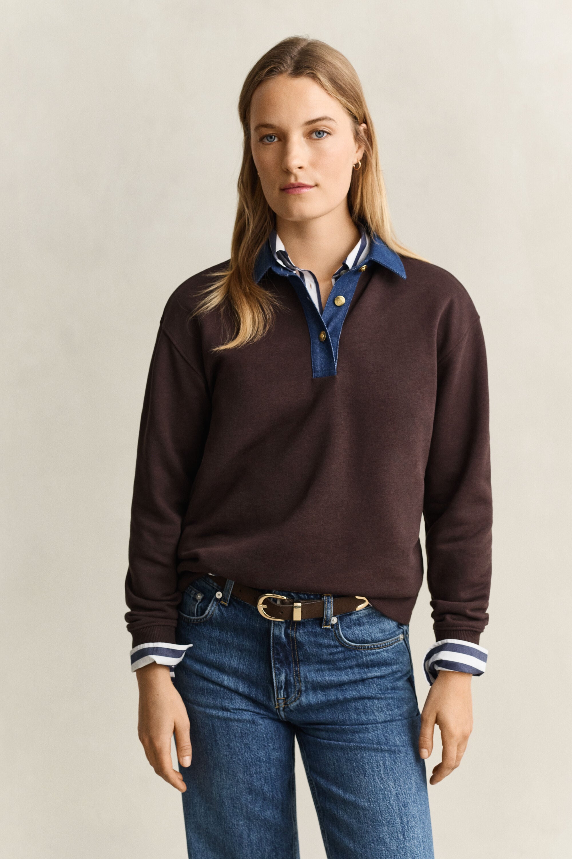 Heavy Rugger met denim kraag