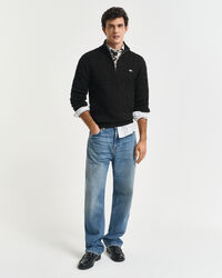 Kabelgebreide trui met korte rit van katoen