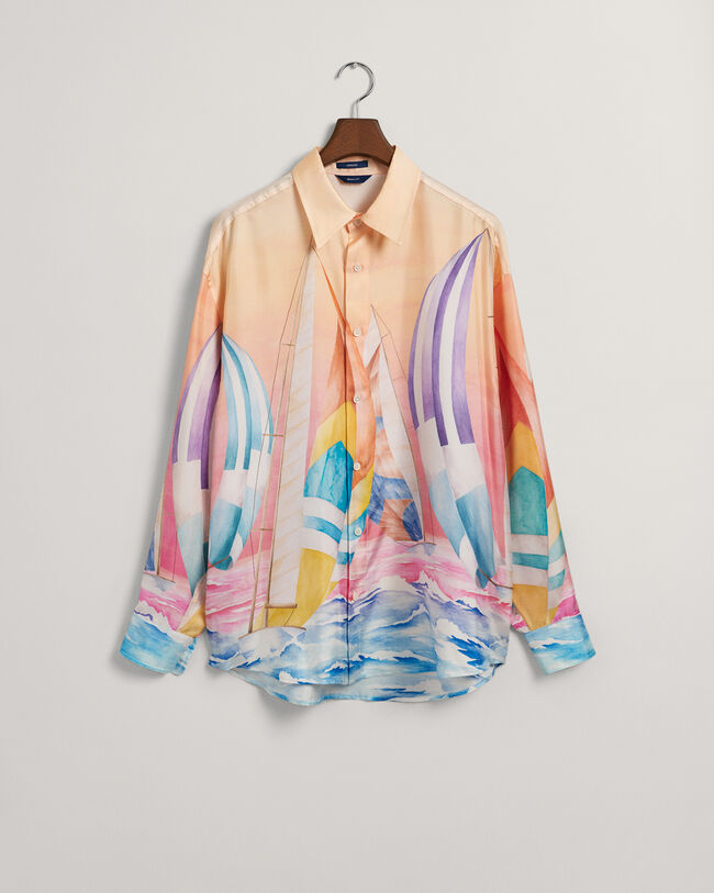 Oversized Sailing Print zijden overhemd