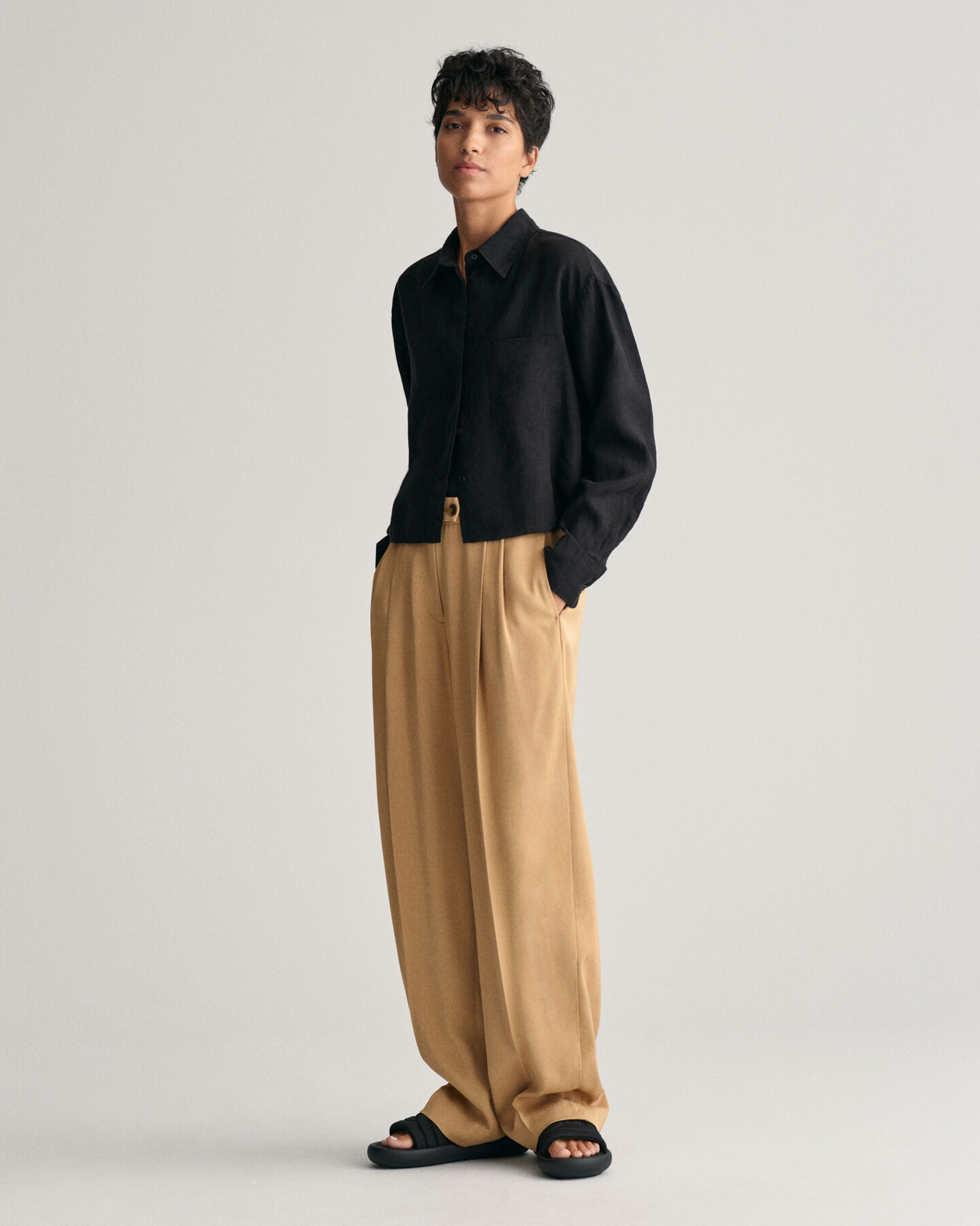 Relaxed Fit cropped blouse van linnen