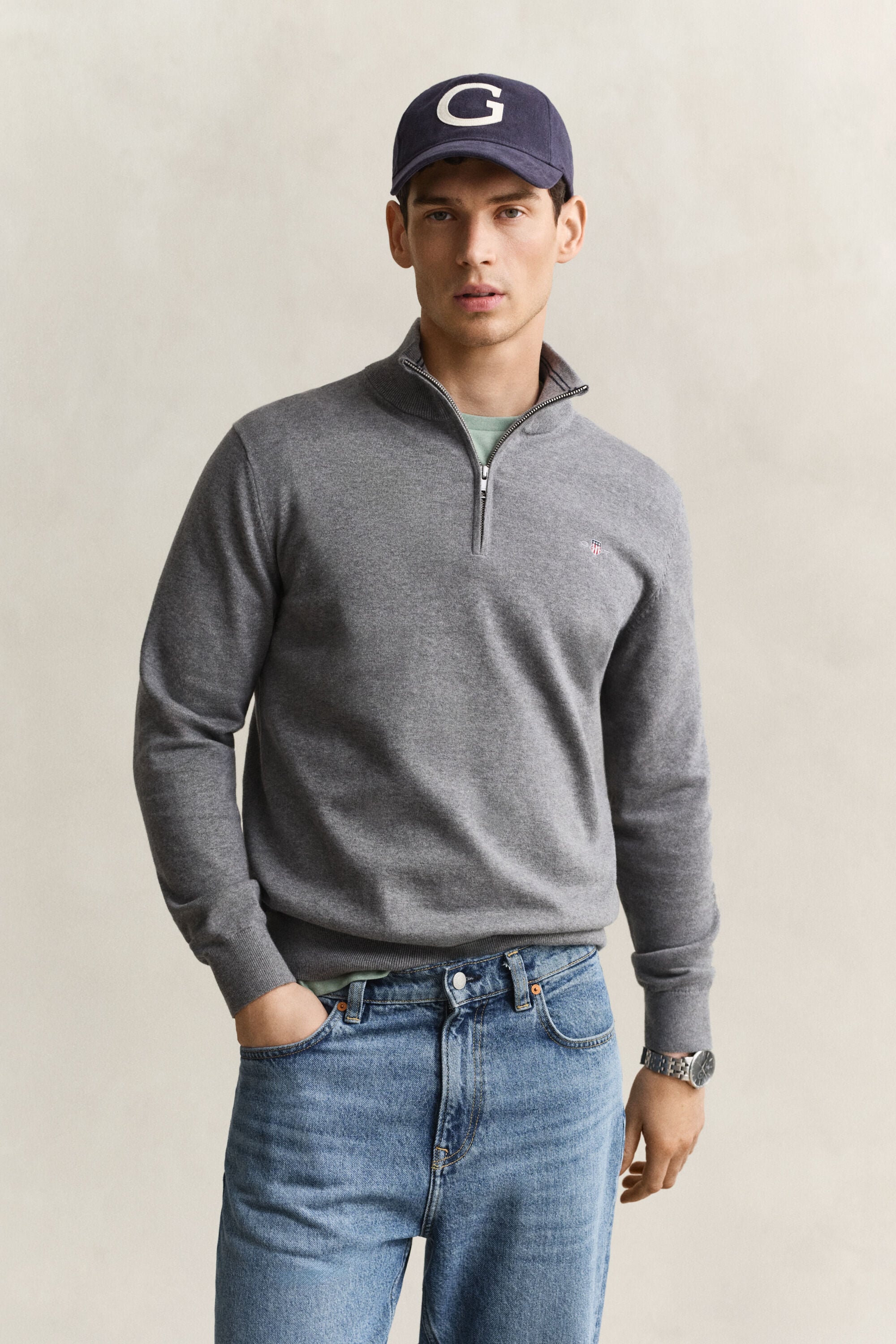 Klassieke sweater van katoen met korte rits