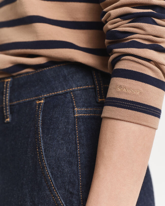 Piqué poloshirt met lange mouwen en Bretonse streep