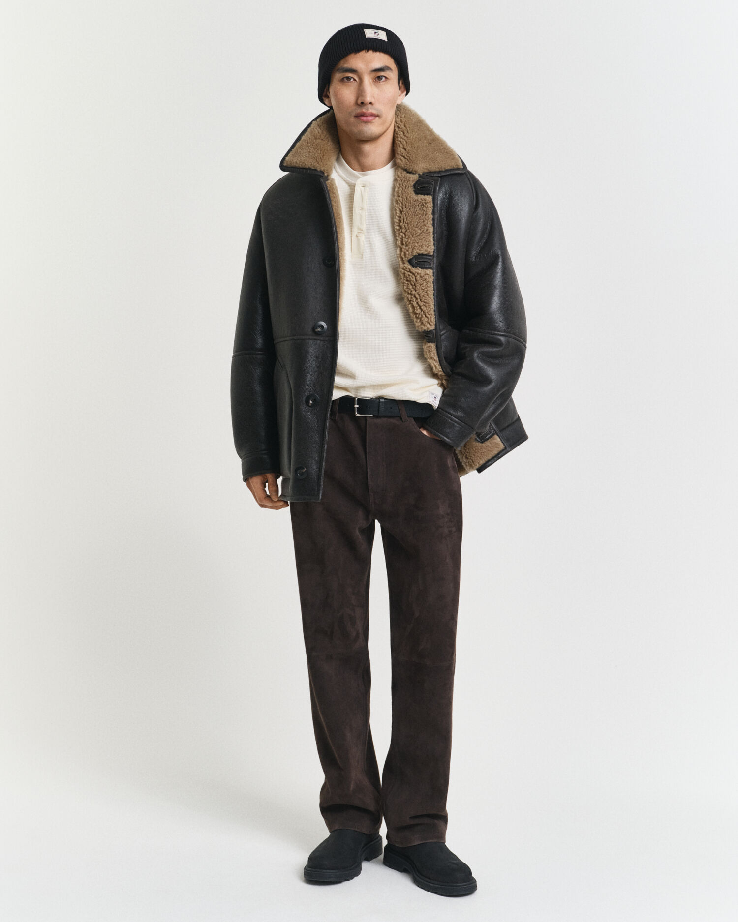 Henley T-shirt met lange mouwen en wafeltextuur