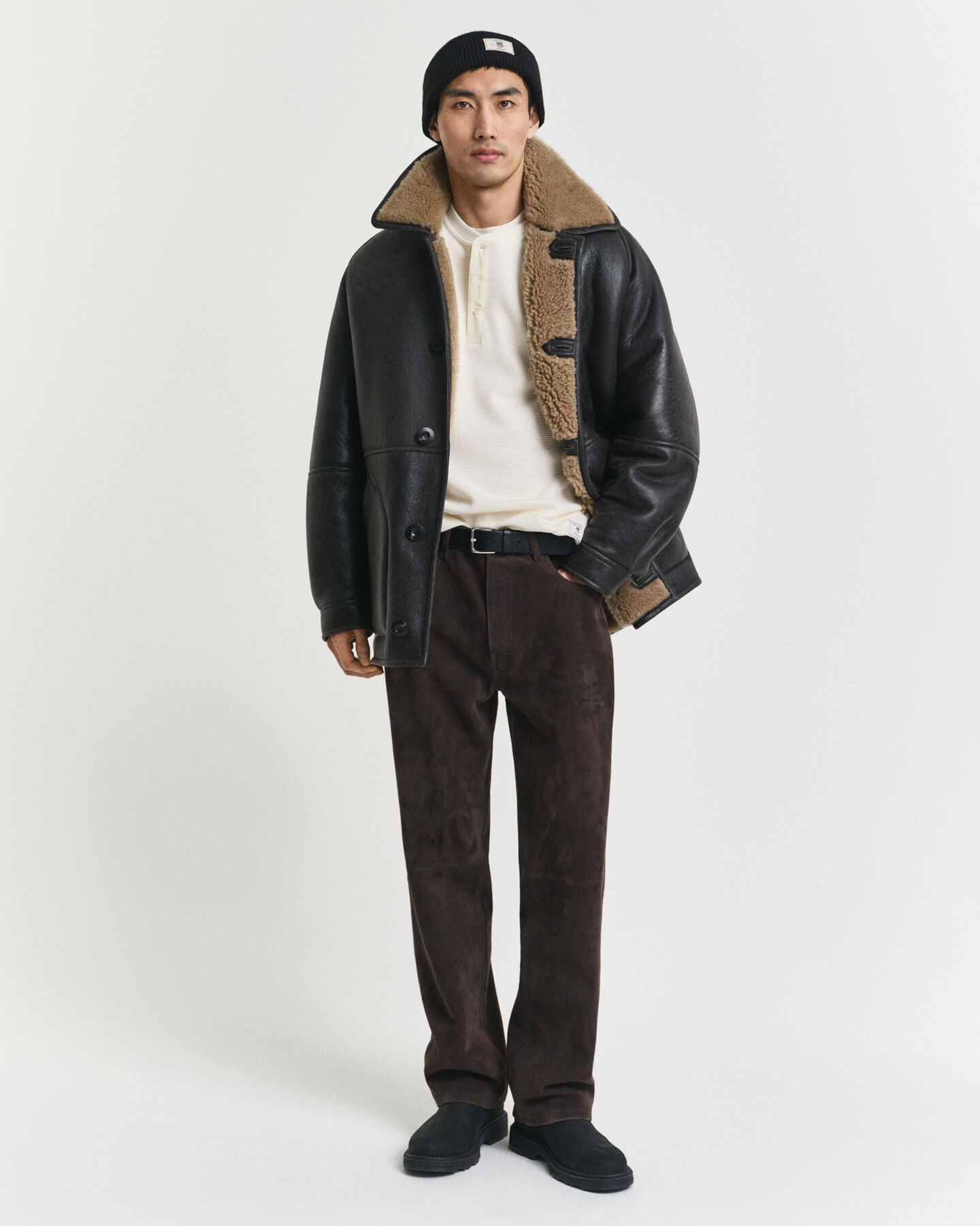 Henley T-shirt met lange mouwen en wafeltextuur