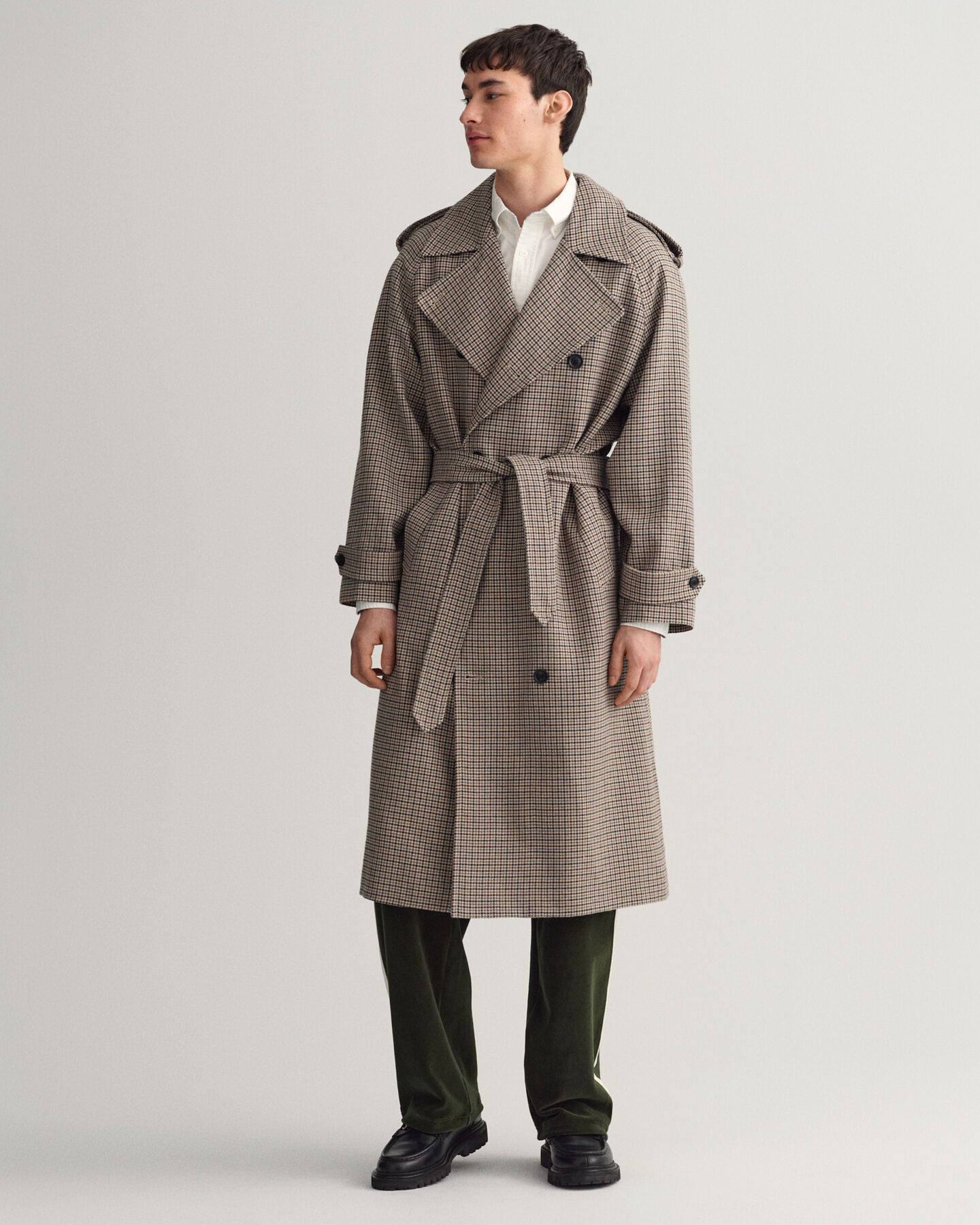 Wollen trenchcoat met pied-de-poule