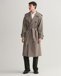 Wollen trenchcoat met pied-de-poule