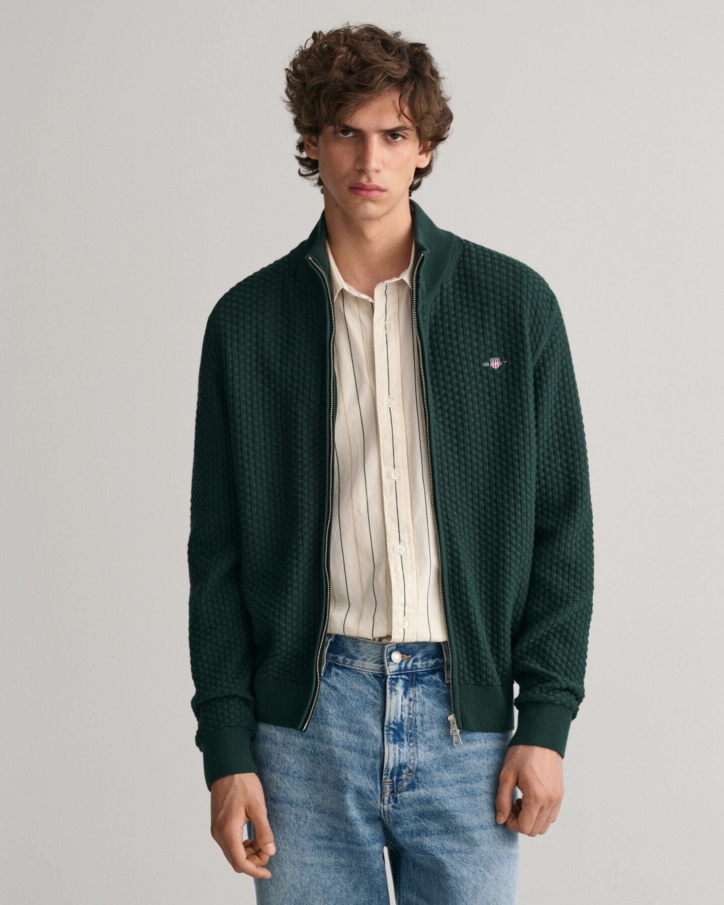 Katoenen vest met ritssluiting en textuur