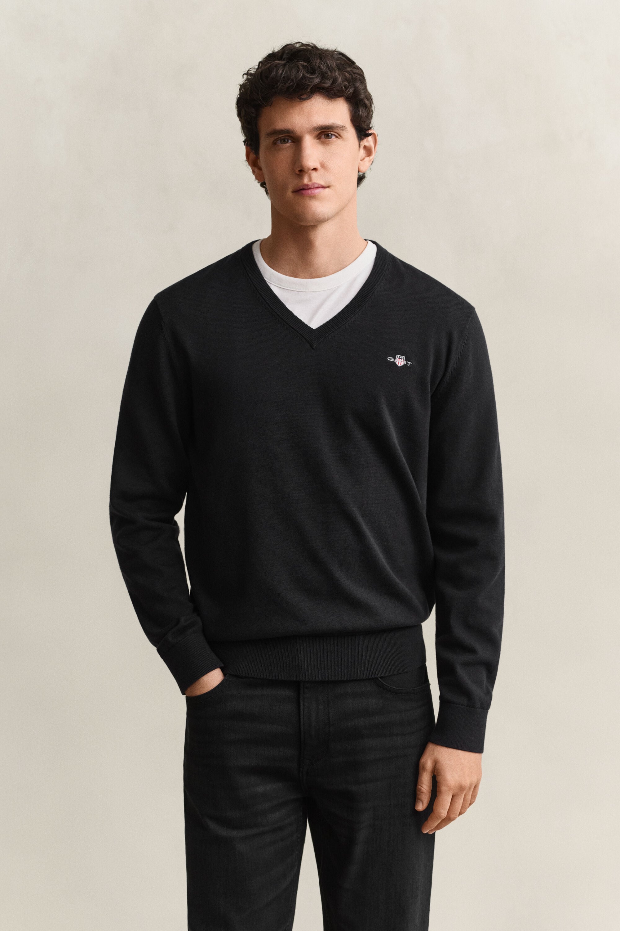 Klassieke sweater van katoen met V-hals