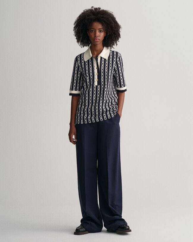 Chain jacquard poloshirt met halflange mouwen