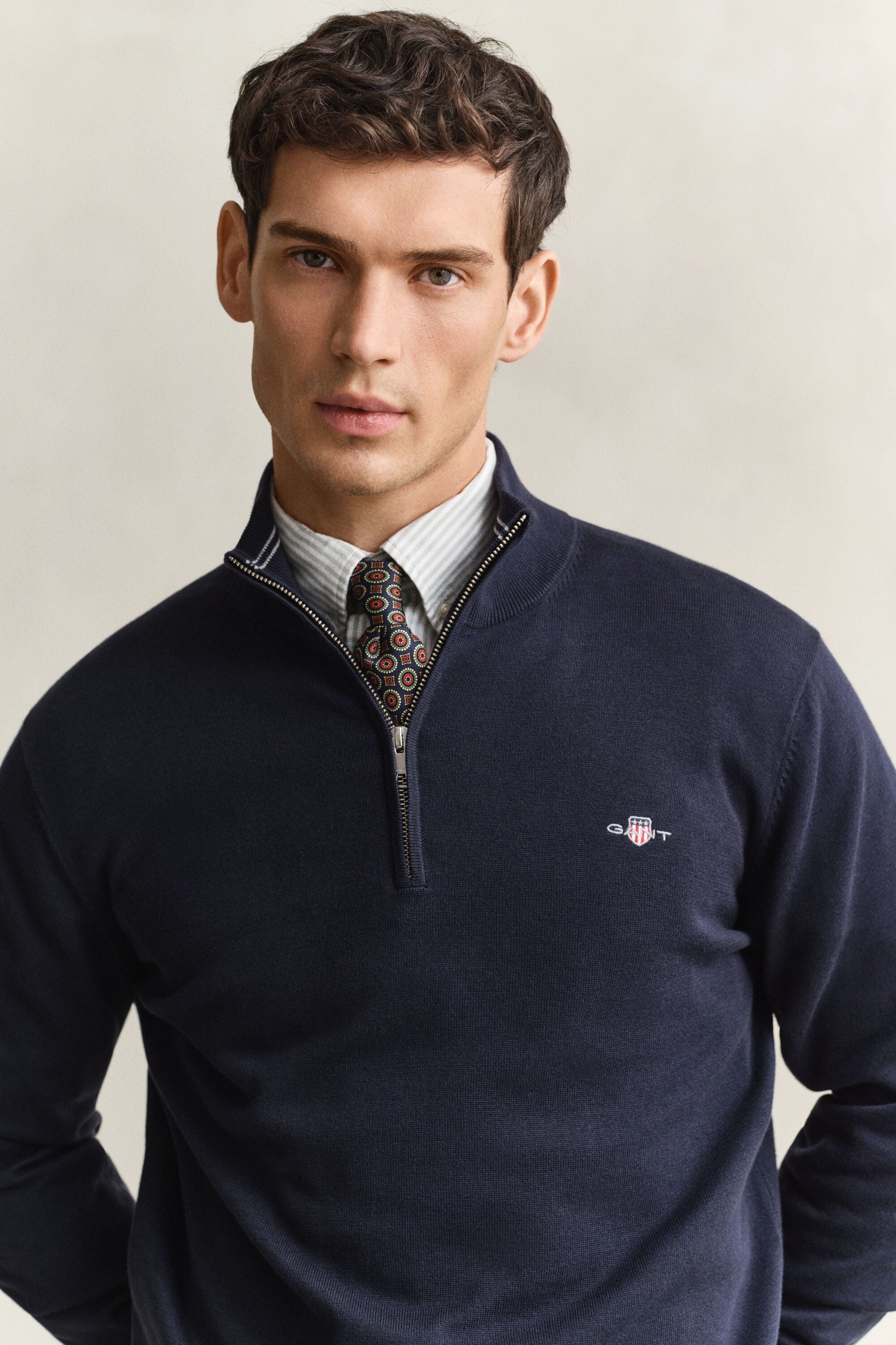 Klassieke sweater van katoen met korte rits