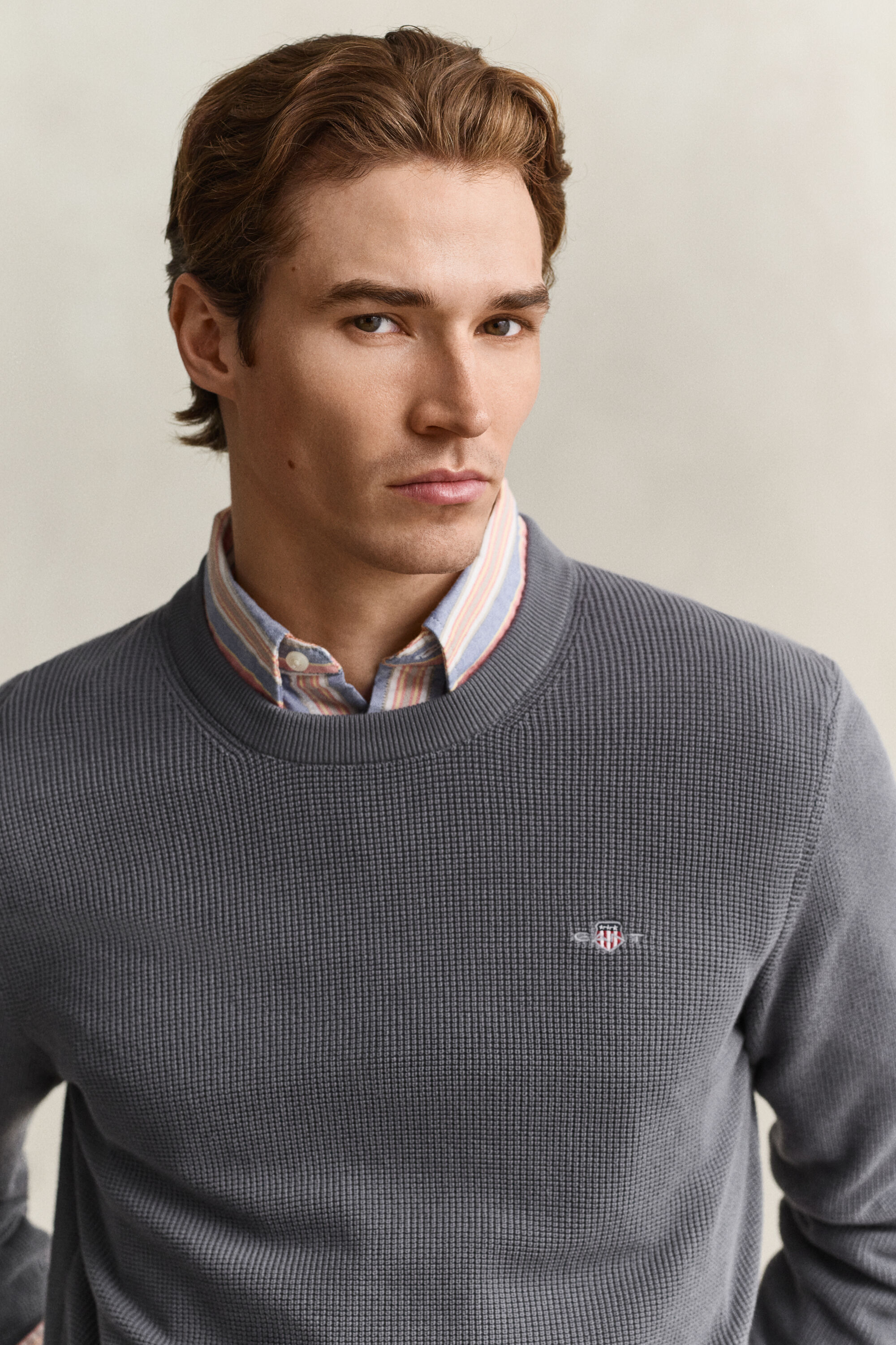 Katoenen Textured sweater met ronde hals