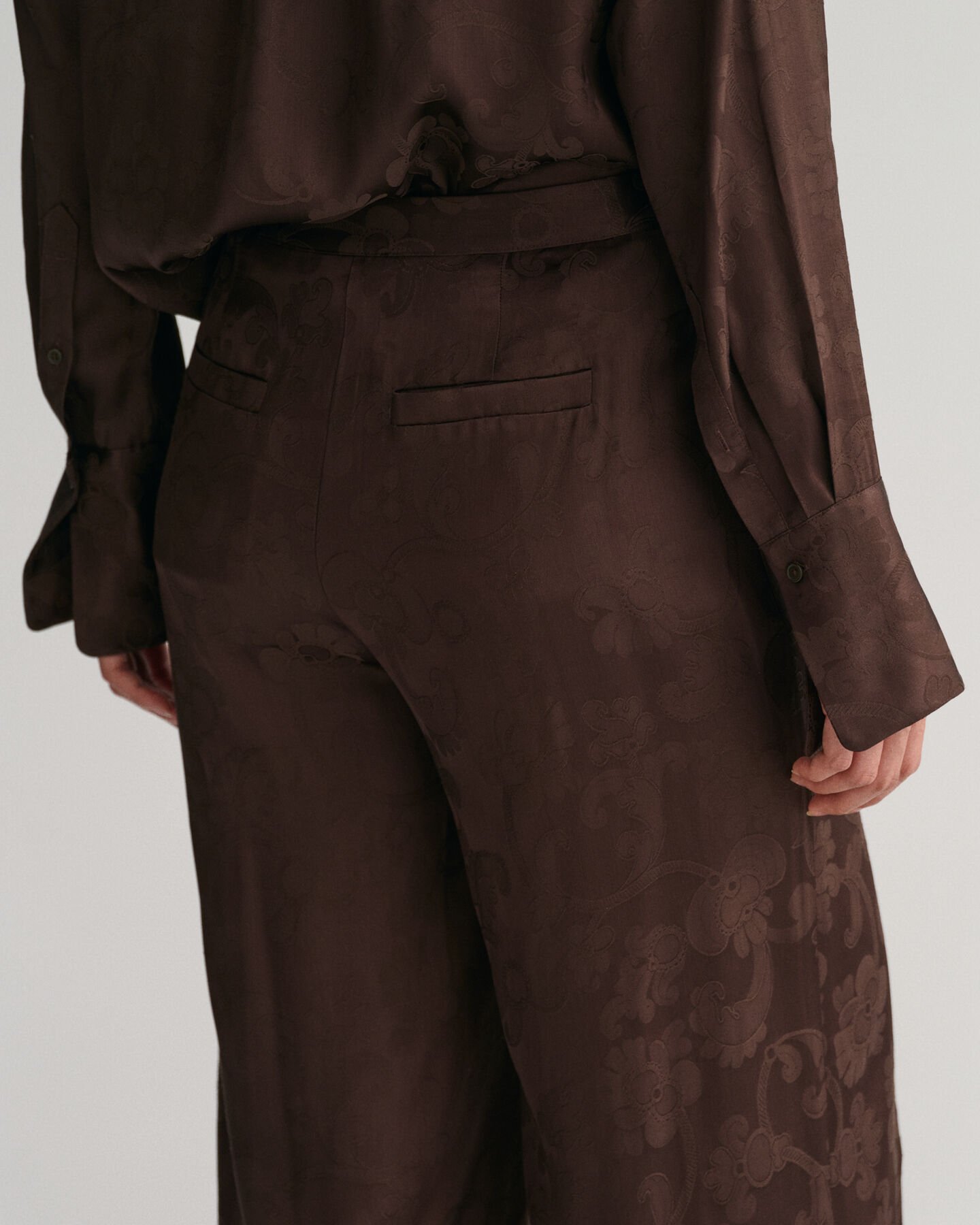 Jacquard broek met wijde pijp en kant