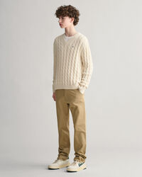 Teens gebreide kabeltrui met V-hals