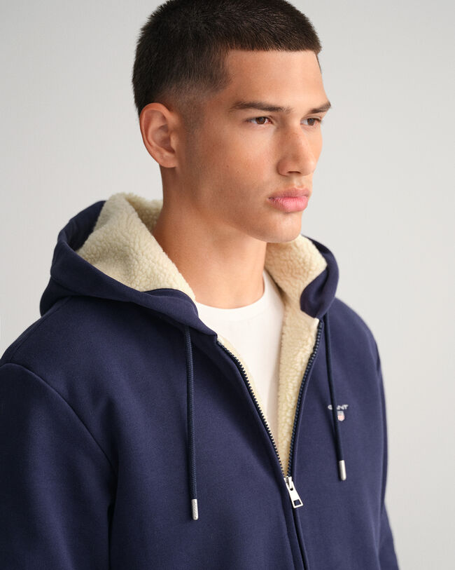 Sherpa fleece hoodie van sweatstof met ritssluiting