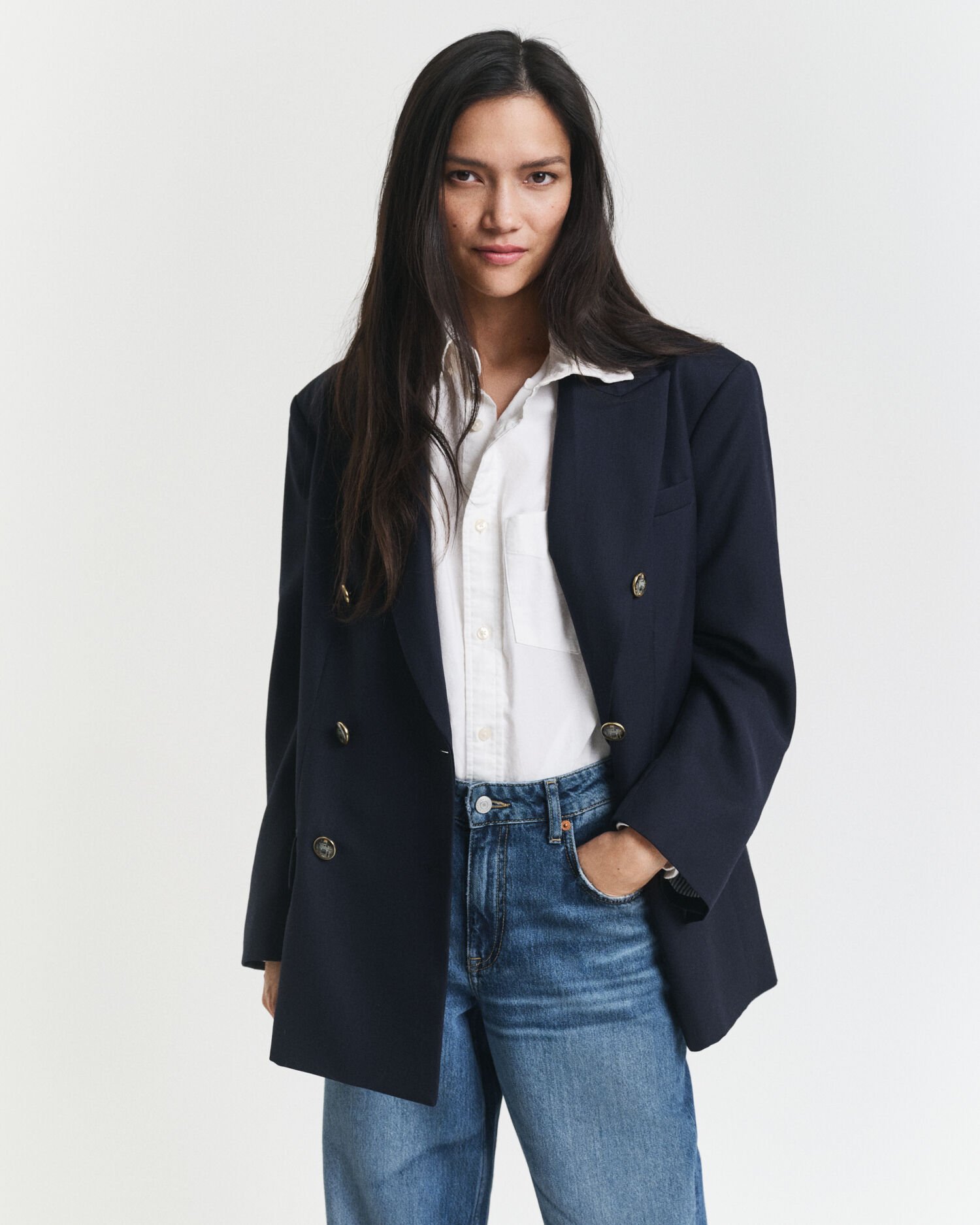 Oversized blazer van wol en jute