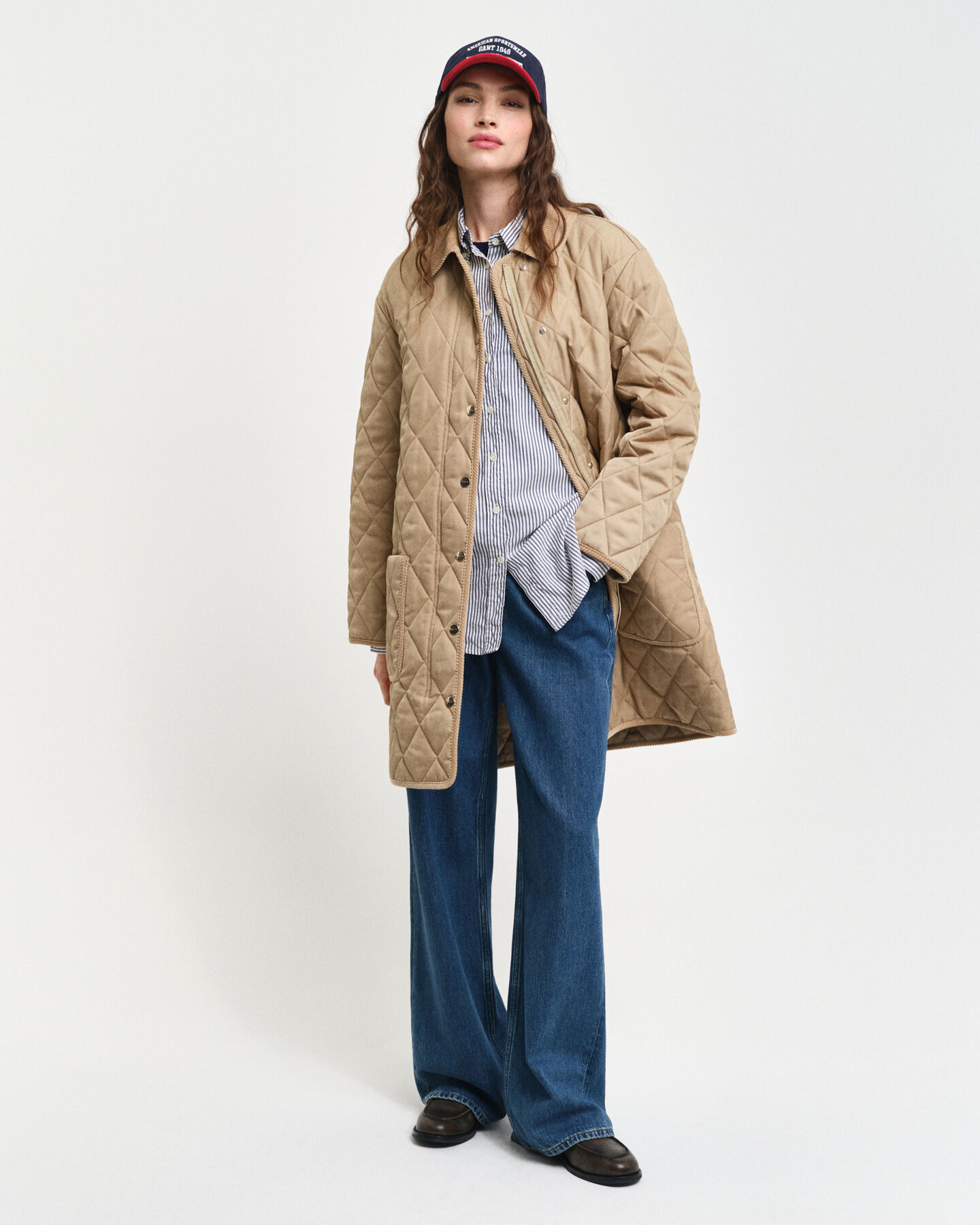 Gewatteerde jas met corduroy details