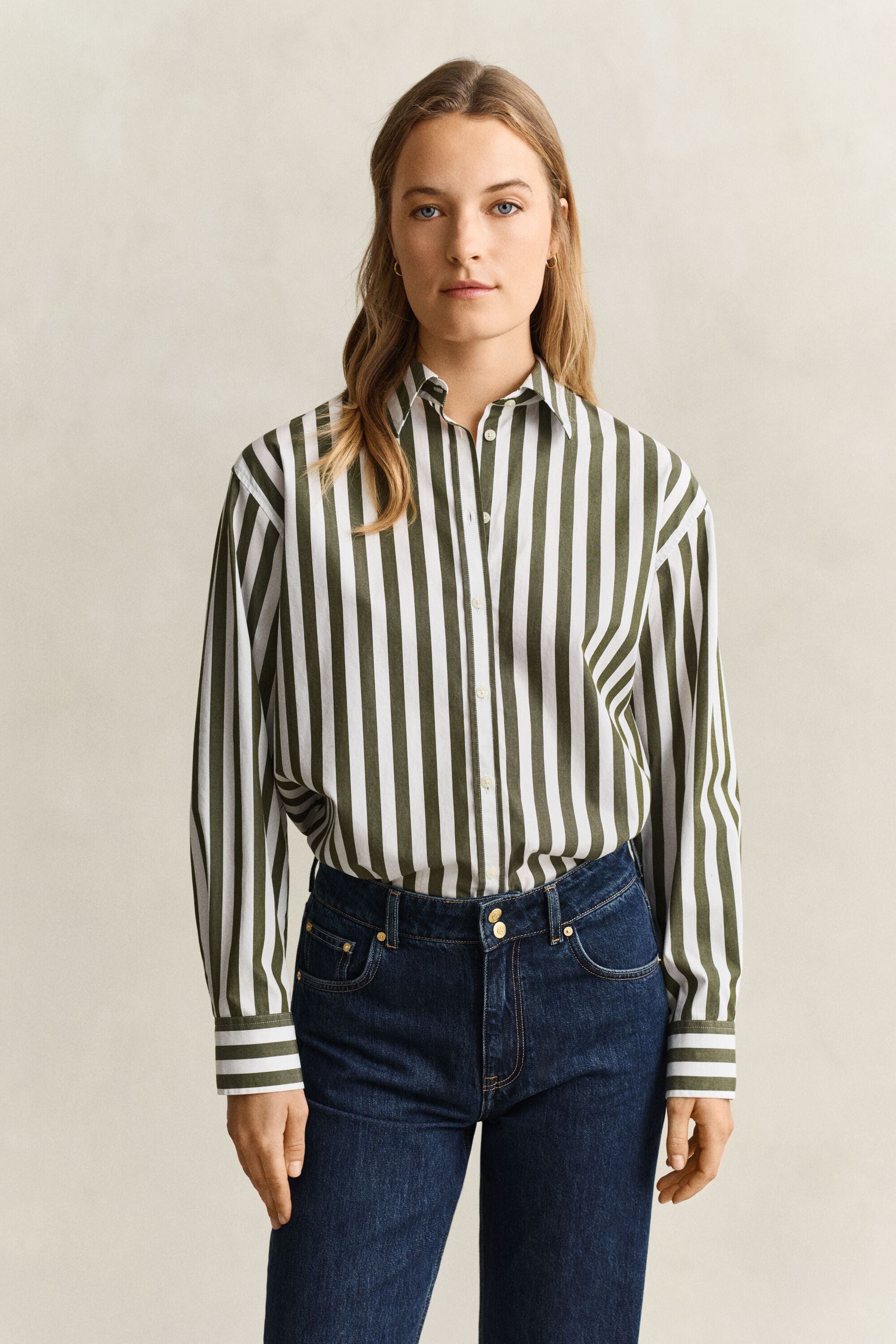 Relaxed fit poplin overhemd met strepen