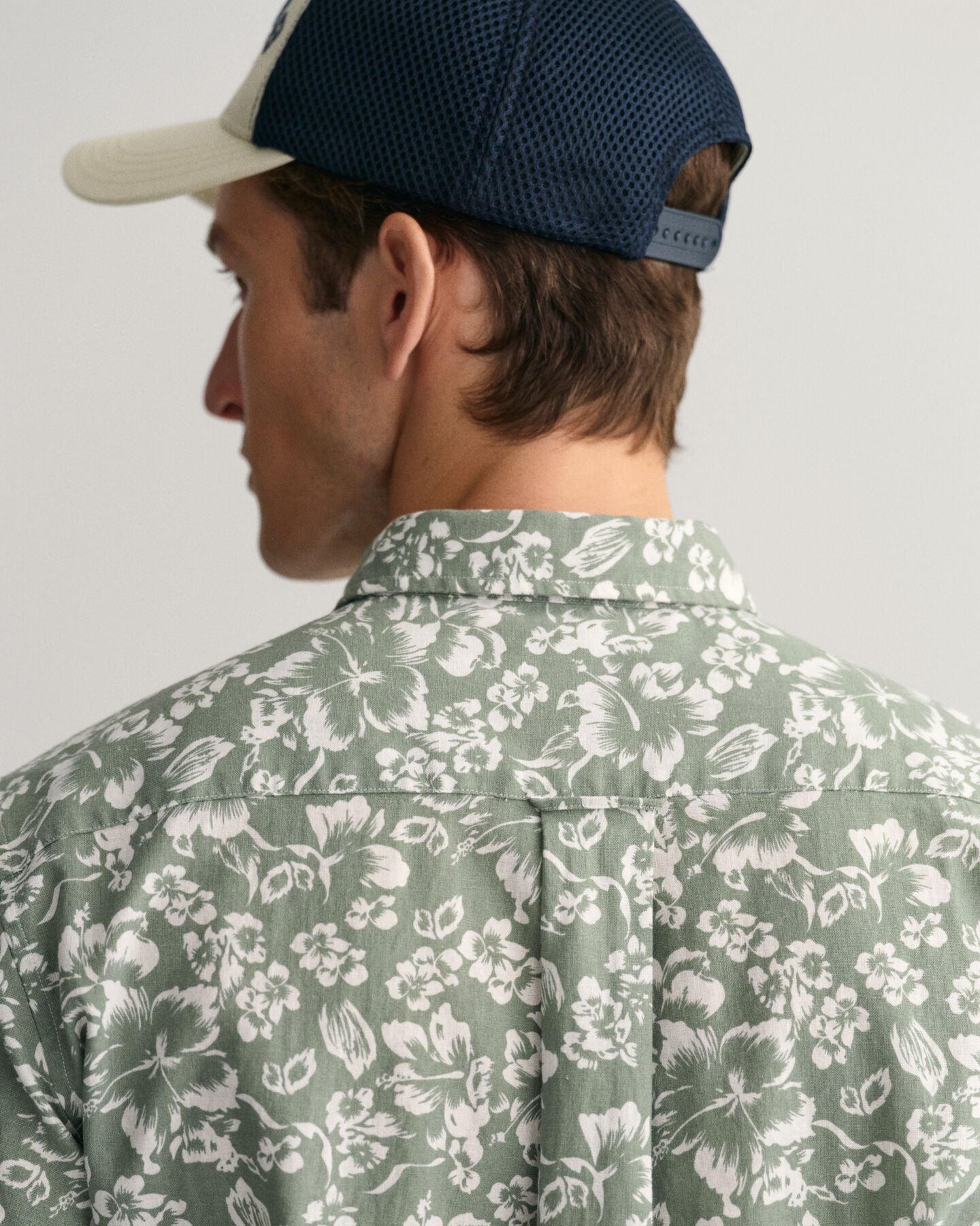 Regular Fit overhemd met bloemenprint, korte mouwen van katoen en linnen
