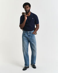 Textured poloshirt van katoen