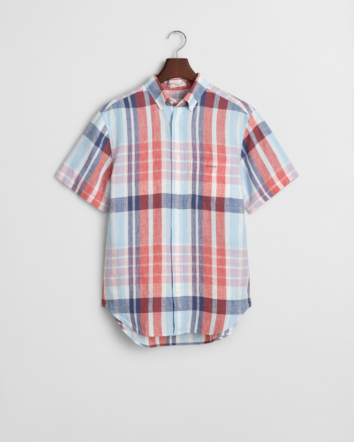 Regular Fit linnen overhemd met korte mouwen en madrasruit