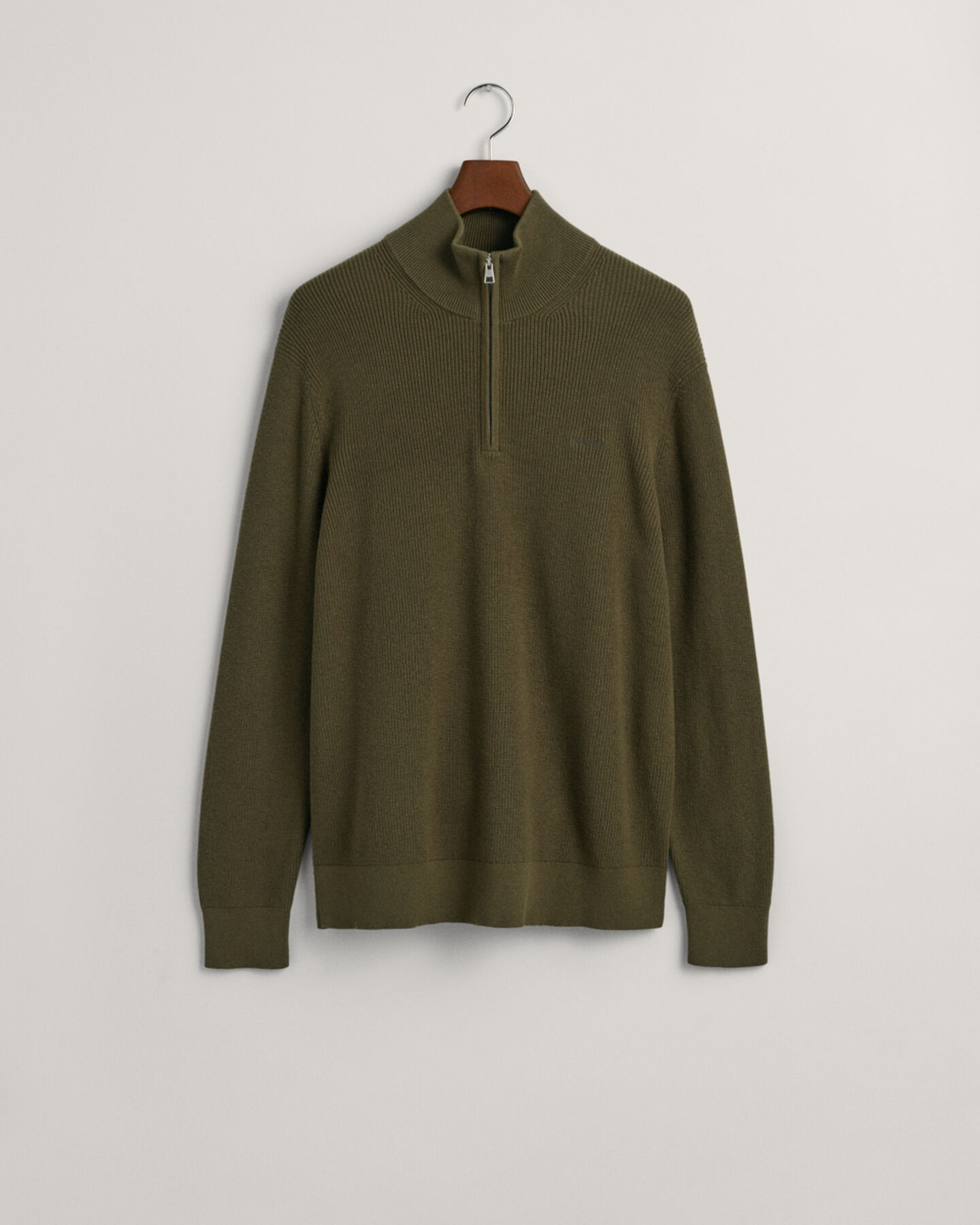 Trui met korte rits van geribde katoen-wolmix