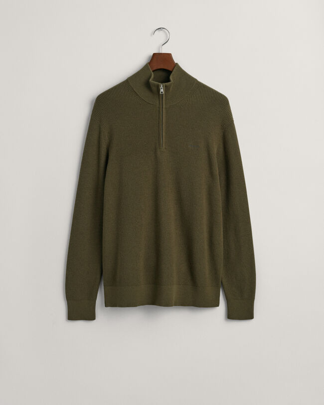 Trui met korte rits van geribde katoen-wolmix