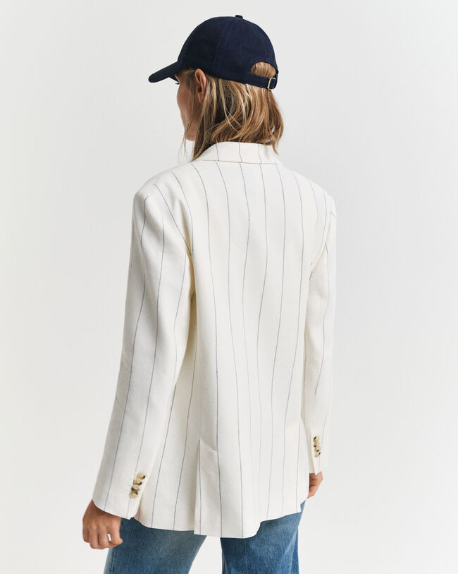 Linnen Club Blazer met krijtstreep