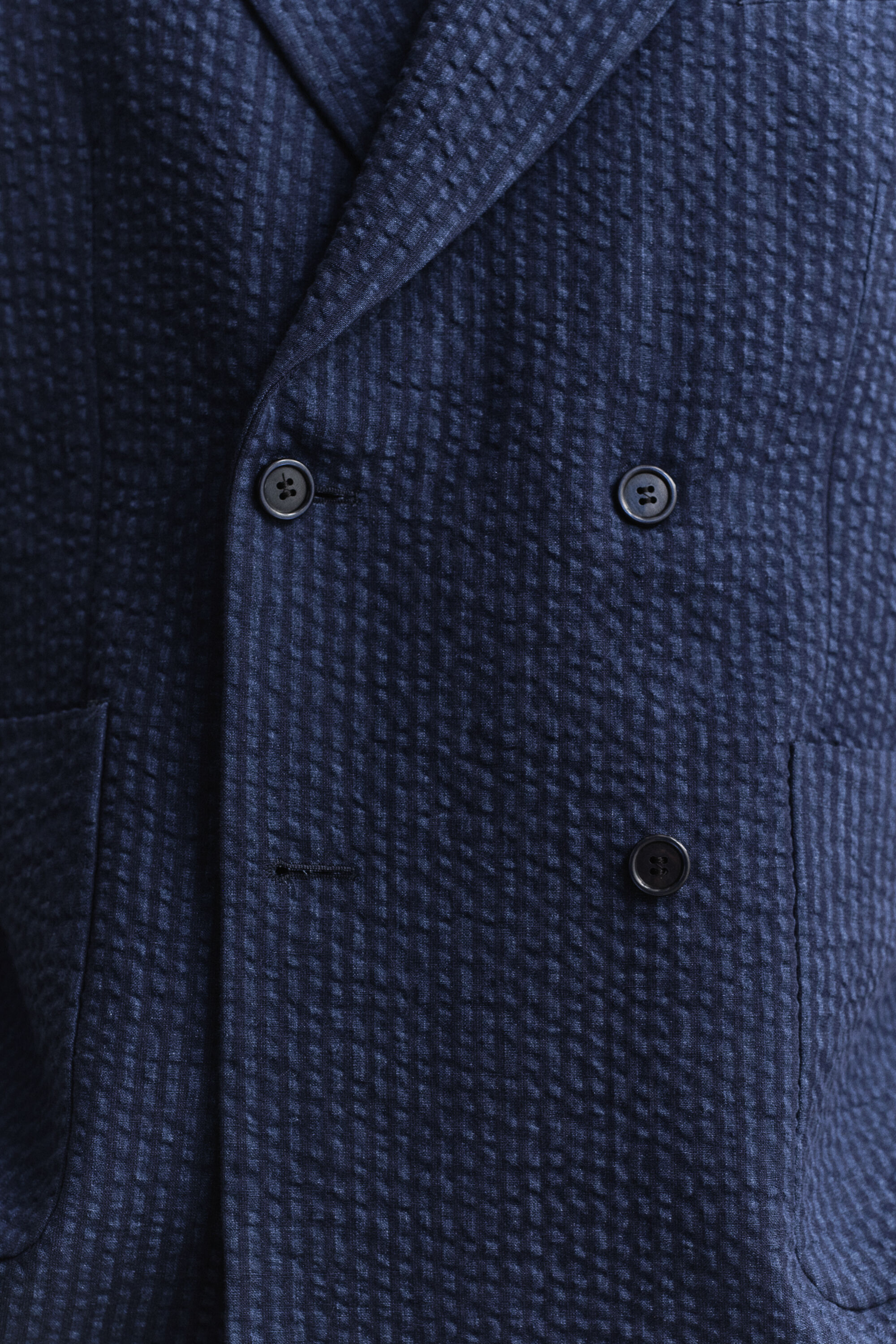 Indigoblauw seersucker kostuumjasje