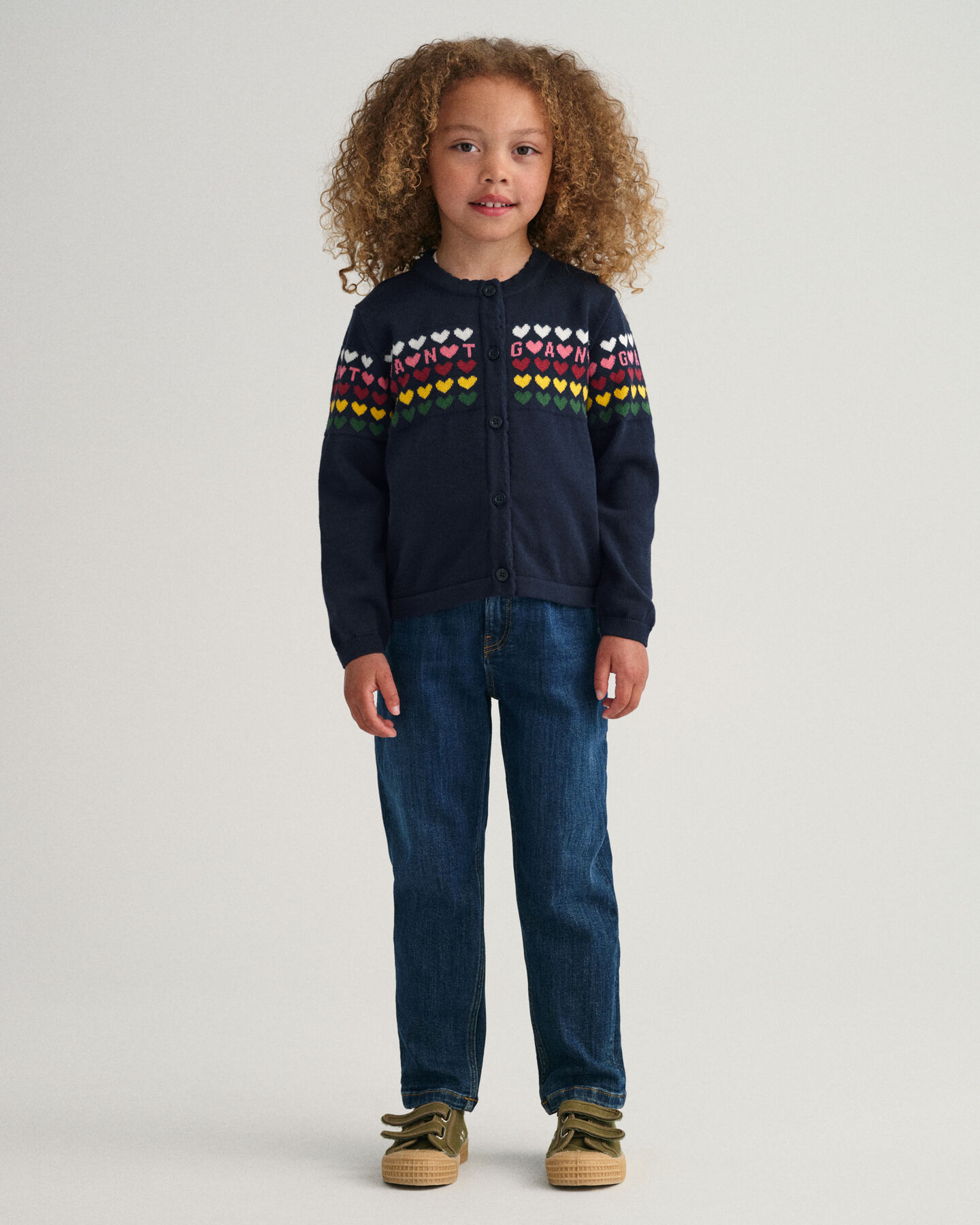 Girls gebreid vest met hartjes