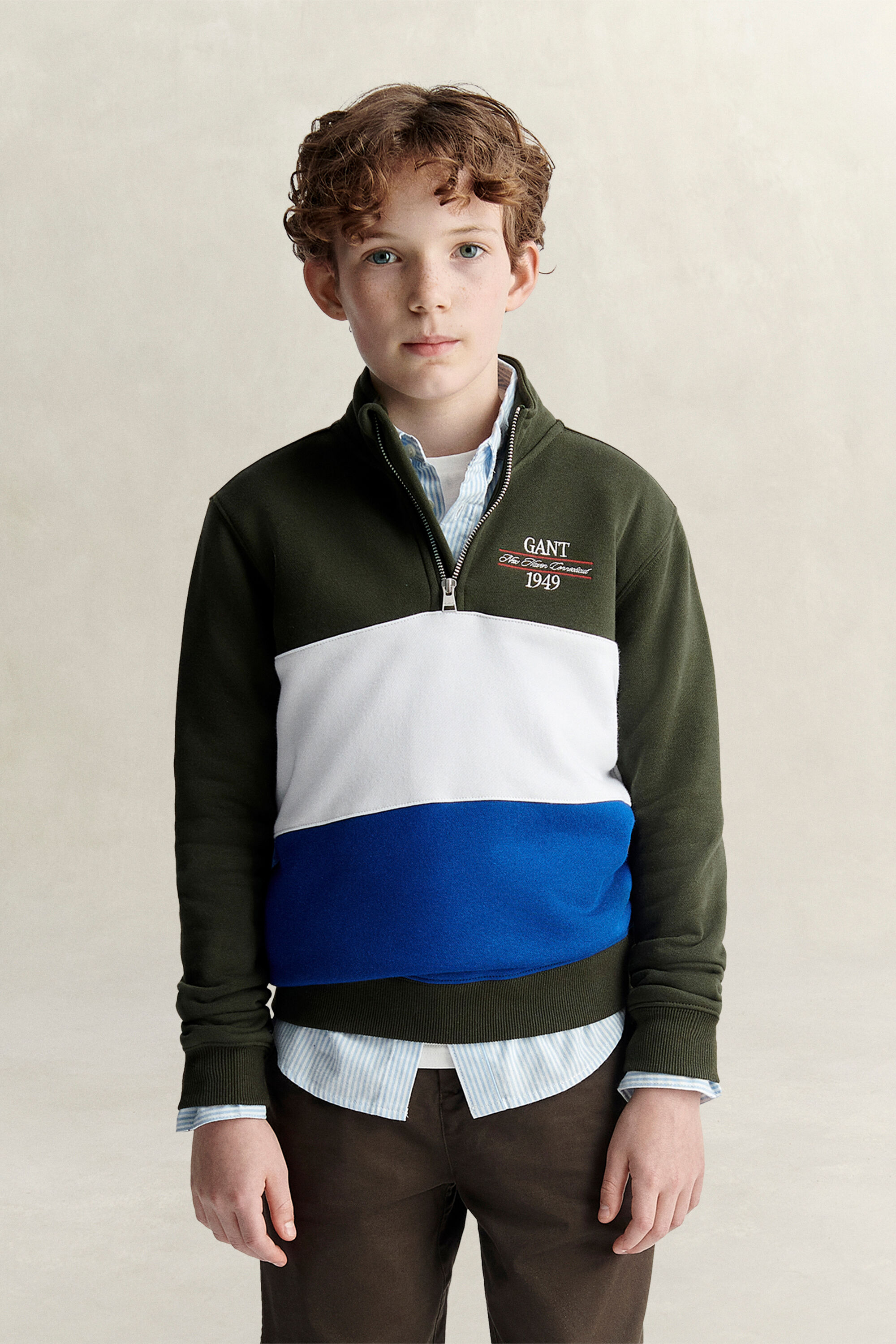 Sweatshirt met korte rits en kleurblokken voor tienerjongens