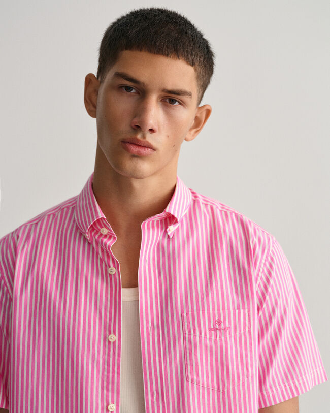 Regular Fit gestreept overhemd van poplin met korte mouwen